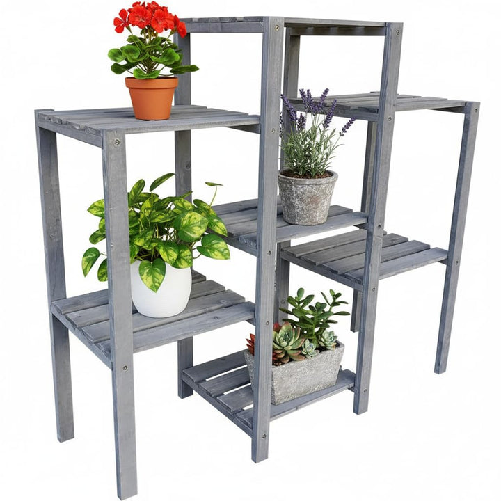 Melko Blumenregal Holz Pflanzregal Grau Blumentreppe 7 Stufen Blumenständer 97 x 31 x 87 cm Blumenle