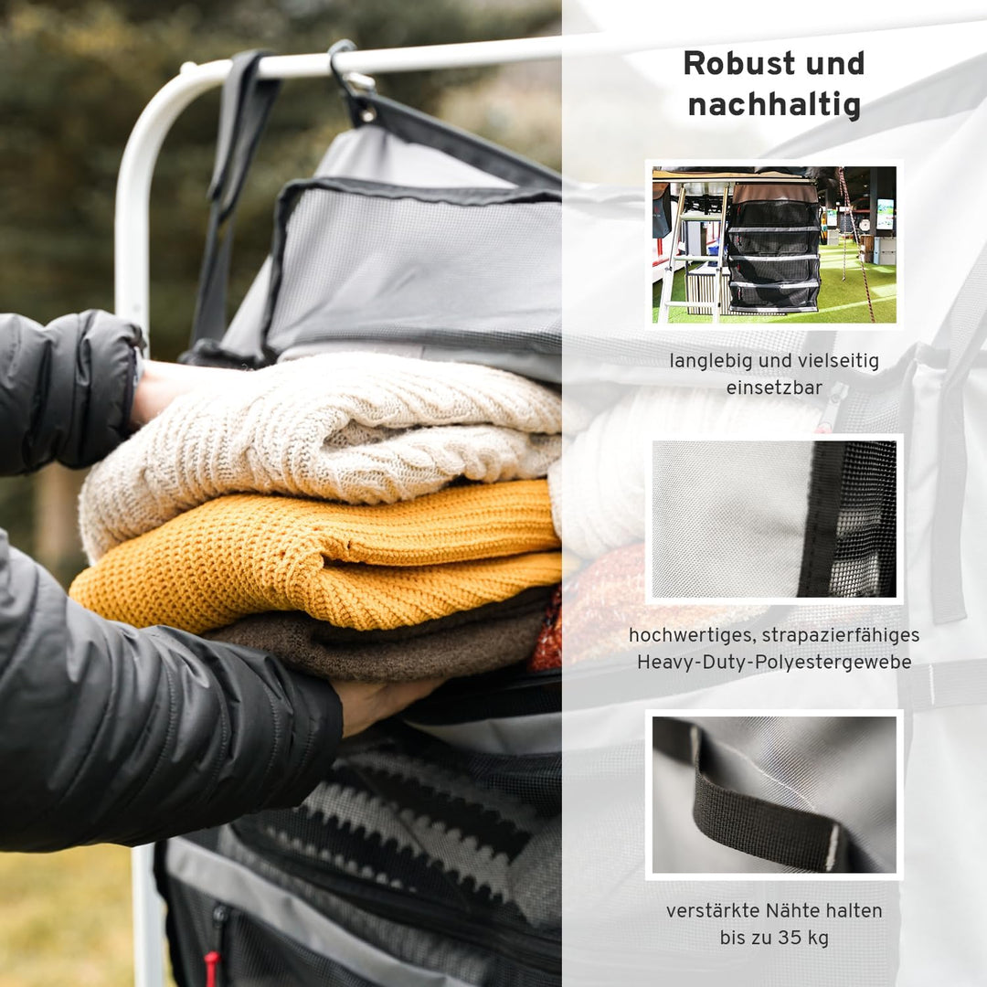 CAMPWERK Regal Organizer – Hängeorganizer mit 4 Fächern – Robust & platzsparend für Camping & Dachze