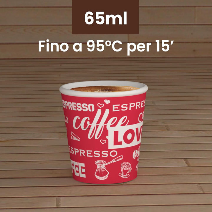 LoveRedCUP 1000 Kaffeebecher aus Papier, 65 ml, umweltfreundlich, biologisch abbaubar, Einwegbecher,