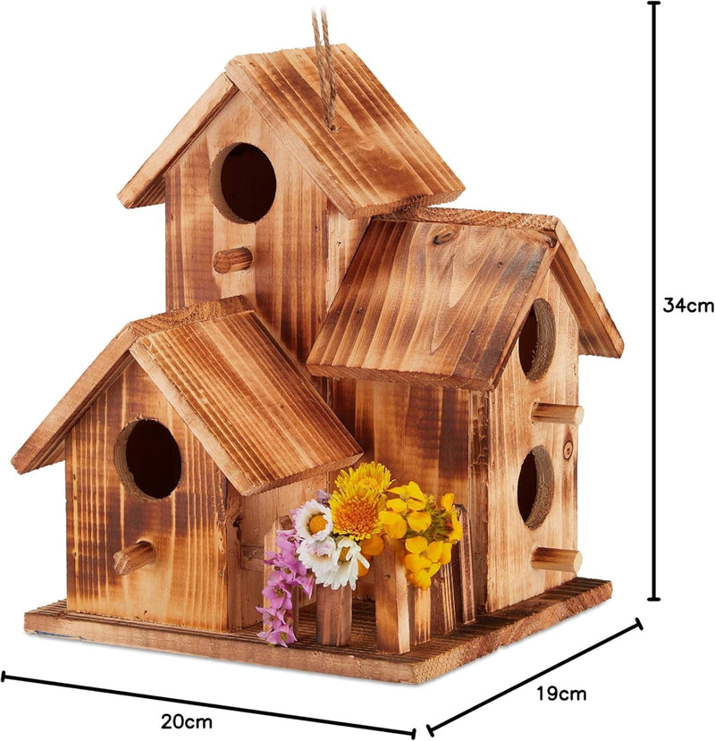 Relaxdays Vogelhaus, zum Aufhängen, Balkon, Terrasse, Garten, gebranntes Holz, Deko Nistkasten, HBT