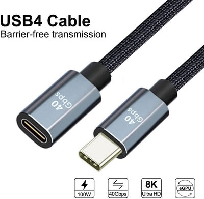 ChenYang CY USB4 USB-C-Verlängerungskabel Stecker auf Buchse 40 Gbit/s mit 100 W Aufladung und 8 K b