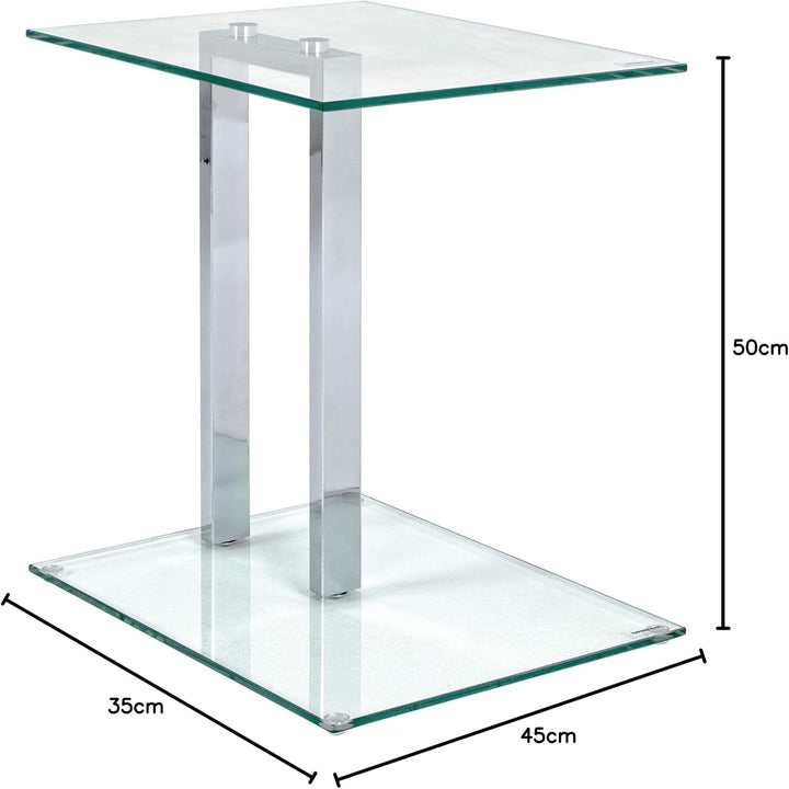 HAKU Beistelltisch Chrom, Metall, Sicherheitsglas 8 mm - Masse: B 45 cm x H 50 cm x T 35 cm, Style: