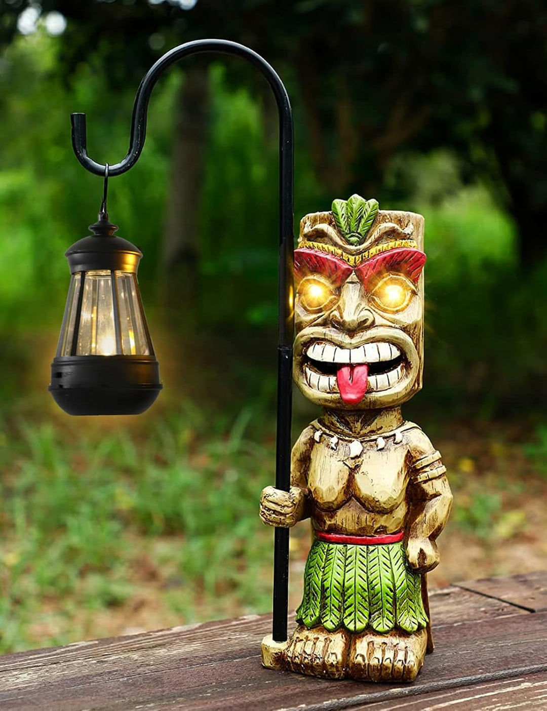 MIBUNG Verbesserte Tiki Dekor Gartenstatue, Grosse Tiki Figur mit Solar Laterne Lichter, Hawaiian Tr