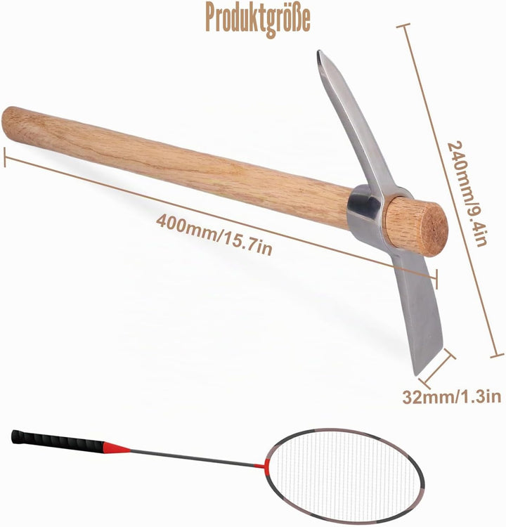 Tissting Spitzhacke mit Hartholzstiel, 40cm/15,74 Zoll Wiedehopfhacke Gartenhacke, Unkrauthacke, Han