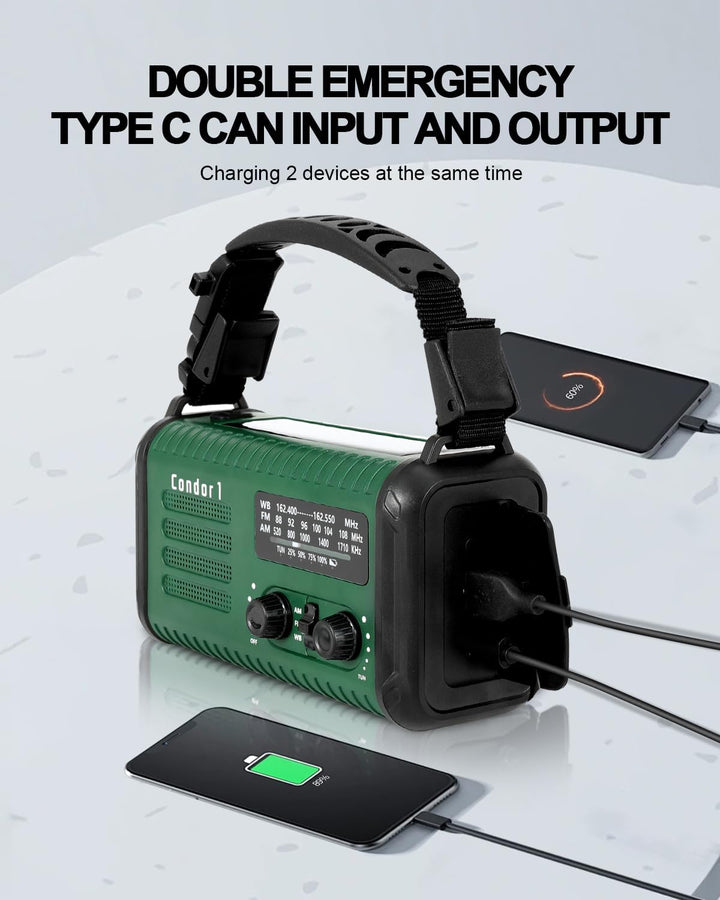 20000mAh Kurbelradio, tragbares Solar-Notfallradio mit AM/FM-Empfang, SOS Alarm, LED-Leselicht und T