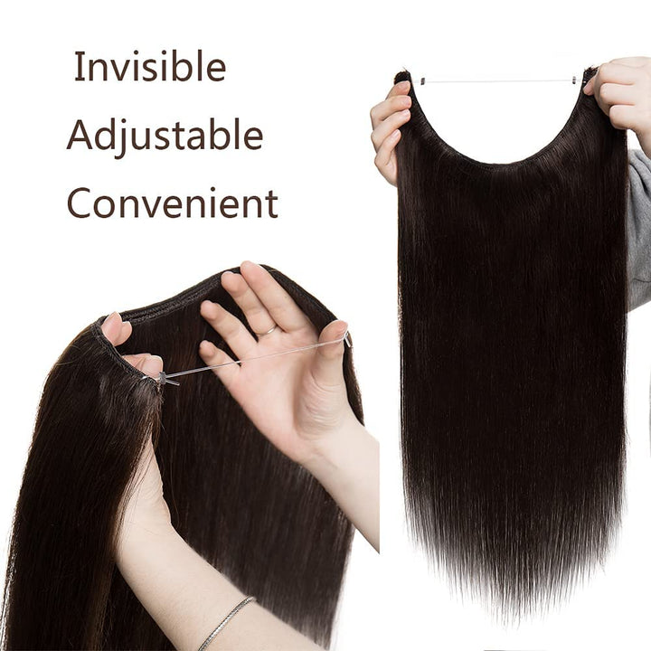 Extensions Echthaar mit transparenter Schnur, Silk-co Wire in ExtensionsDunkelbraun 60g, Secrets Hai