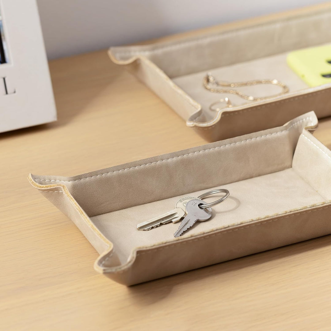 Navaris Lederschale Tablett aus Kunstleder - 2x Schale Ablage Leder - Ablageschale für Schmuck Schlü