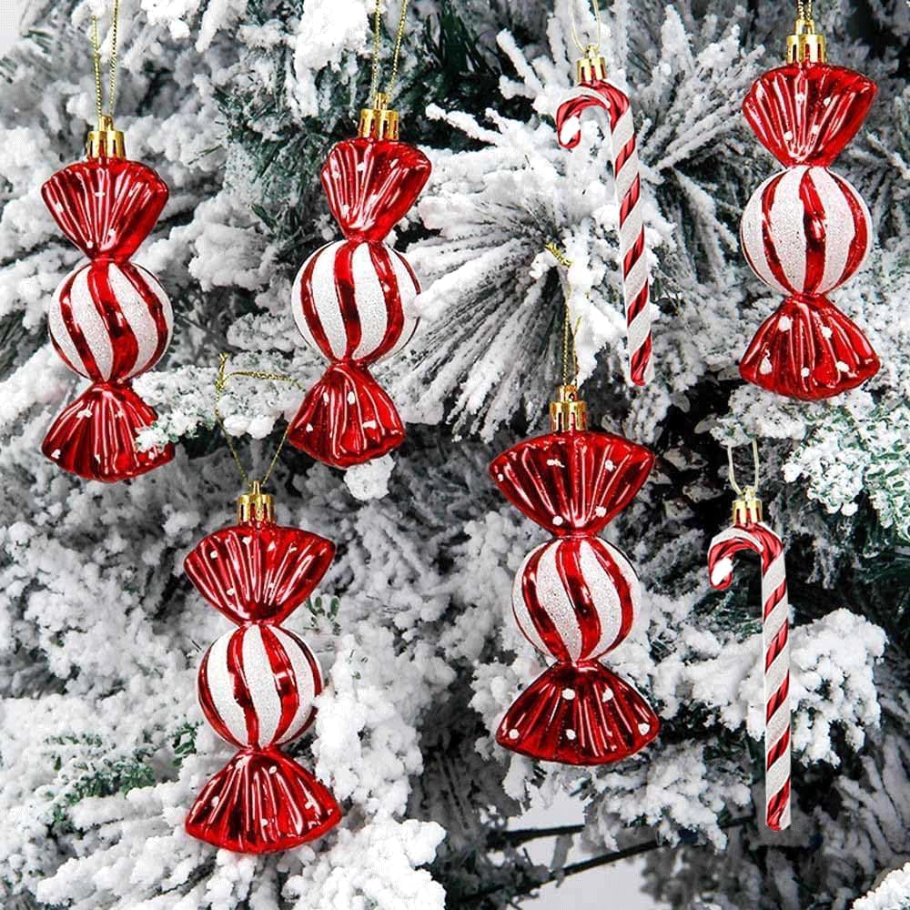 18 Stück Zuckerstangen Weihnachten Deko Weihnachtsbaum Anhänger Zuckerstangen Deko Glitzer Christbau