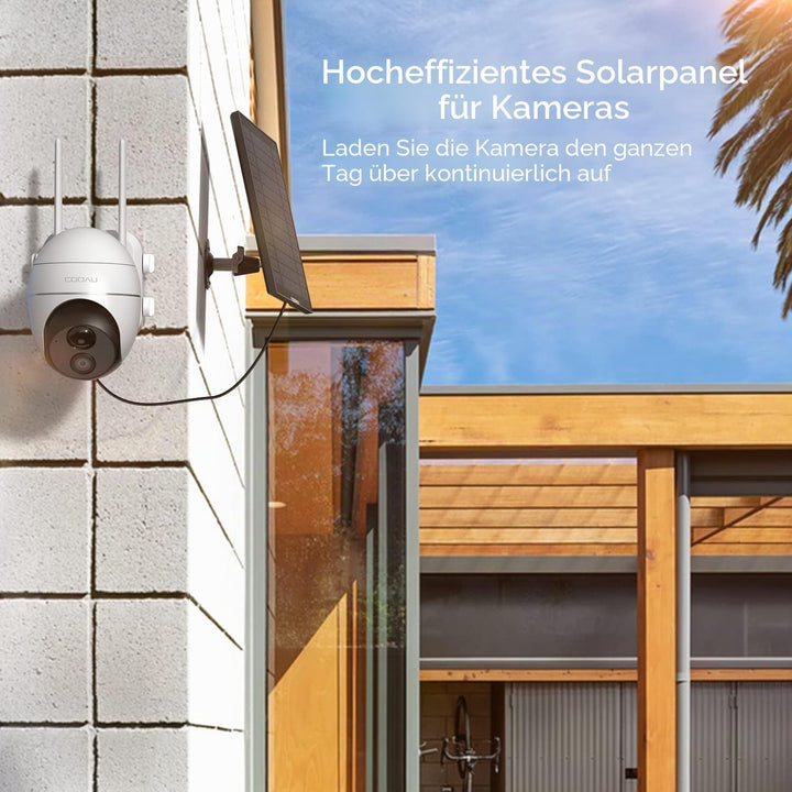 COOAU Solarpanel für solar Sicherheitskamera Akku Überwachungskamera Aussen Schwarz-5w, Schwarz-5w