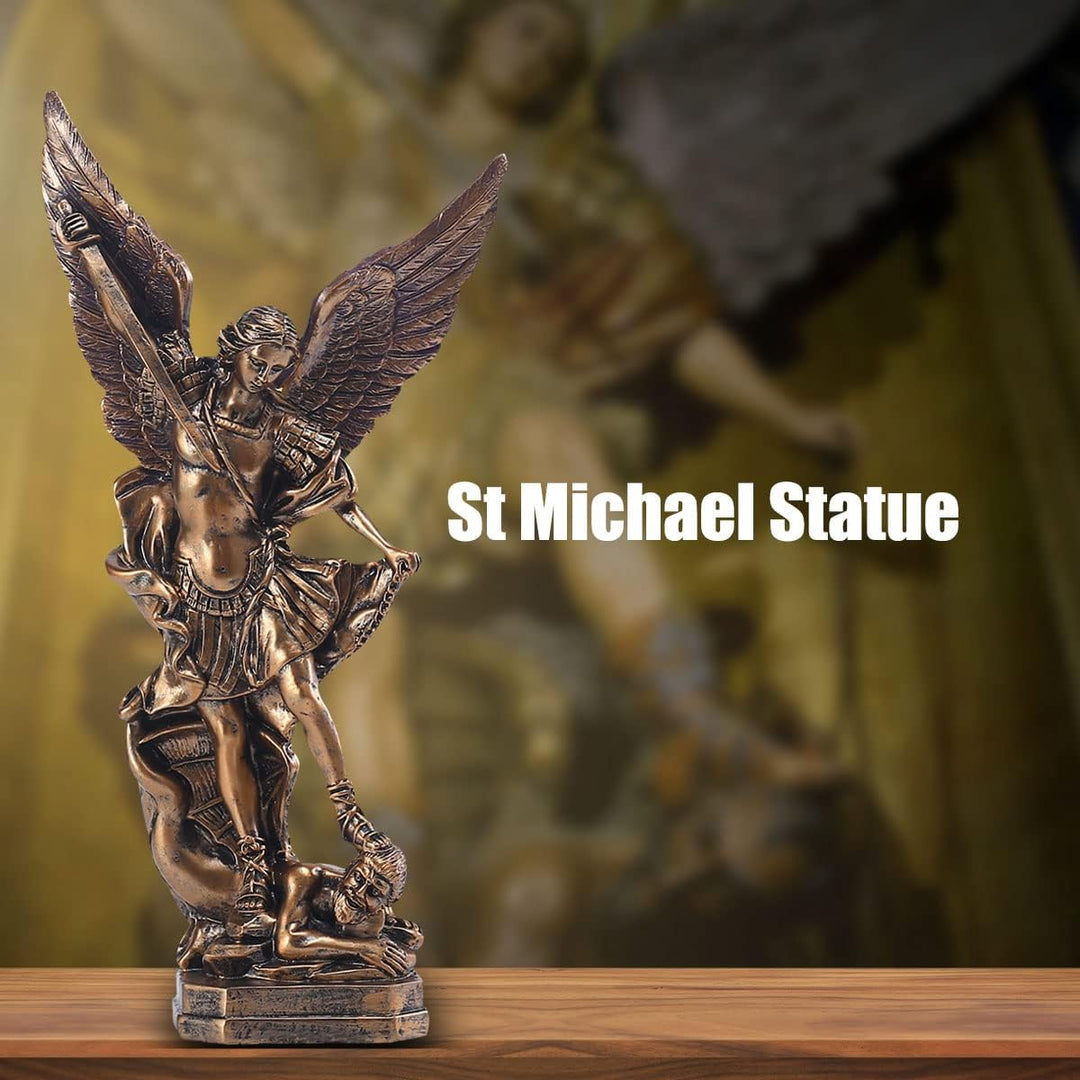 QIANLING 31,8 cm San Miguel Erzengel Statue, St. Michael Statue aus bronzeiertem Harz, St. Michael d