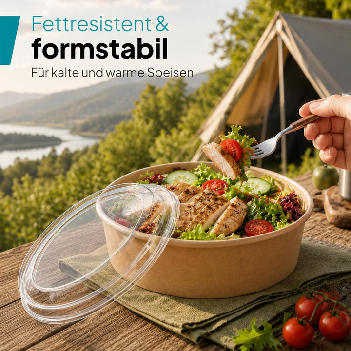 Commerline 1000ml Bio Salatschale Salatschalen | 150 Stk. Salat Schale Schalen Bowl Einweg mit Decke