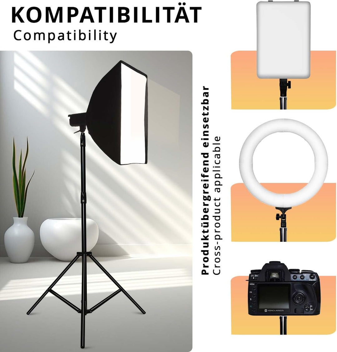 SWAVGO - 93 Zoll Kamera Beleuchtungsstativ Höhe 236,5 cm, verbreitetes Aluminiumstativ mit festem Ha