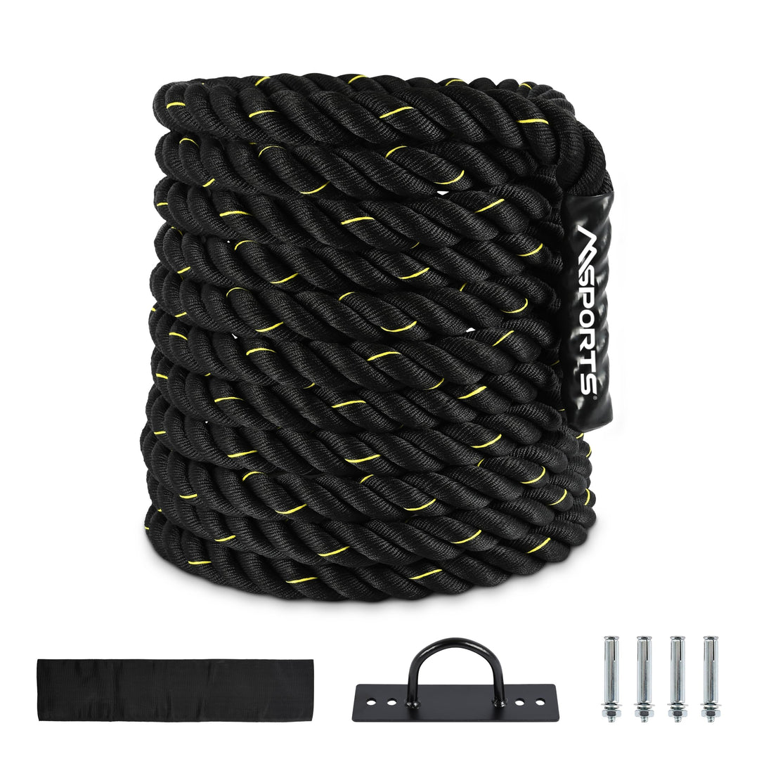 MSPORTS Battle Rope Professional Studio Qualität | Länge: 15 m | Durchmesser: 5 cm | Trainingsseil S