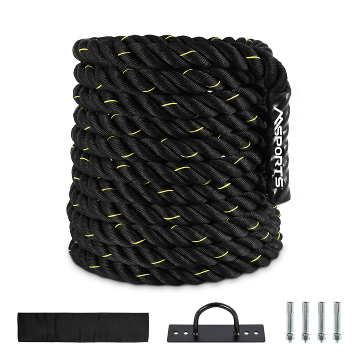 MSPORTS Battle Rope Professional Studio Qualität | Länge: 15 m | Durchmesser: 5 cm | Trainingsseil S