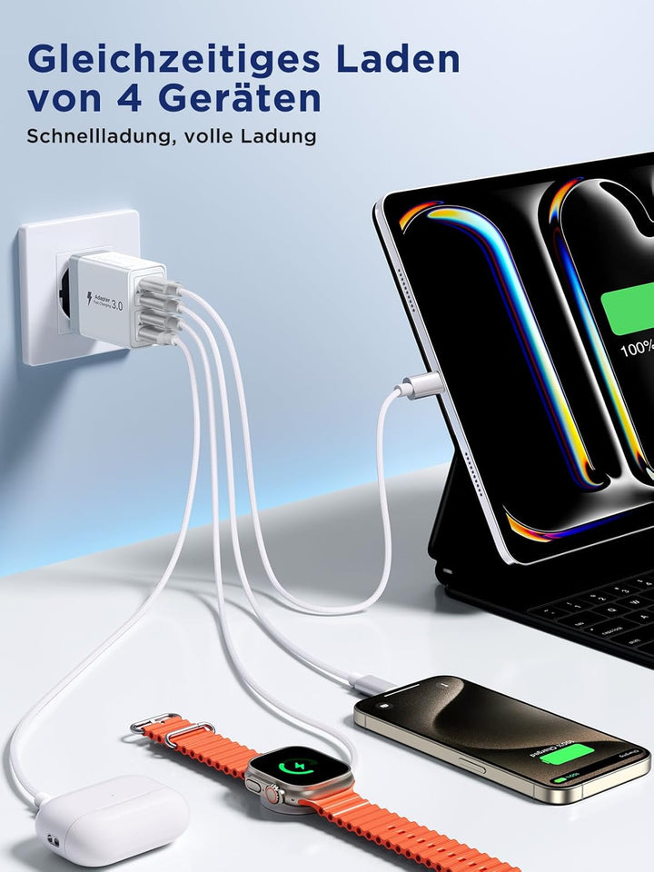 2er Pack USB C Ladegerät, Aioneus 40W 4Port Stecker USBC Adapter Mehrfach Typ C Handy Netzteil für i