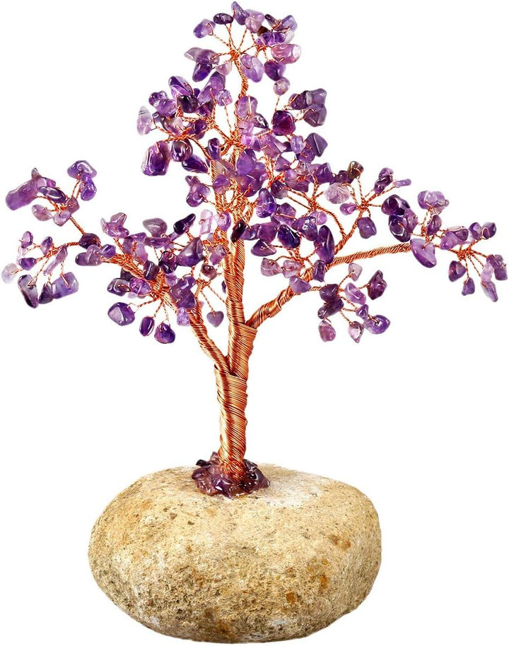 KYEYGWO Geld-Baum eingewickelt auf Steinbasis-Bonsaiskulptur-Figur für gutes Glück Amethyst 15CM-21C