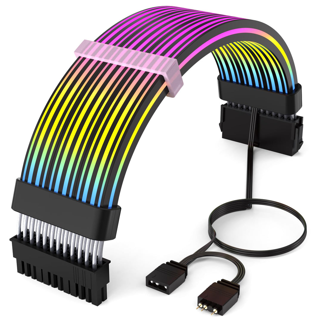 Sirlyr 24 Pin RGB Kabel,RGB PSU Kabel Verlängerungen - 5V 3Pin Addressable ARGB Motherboard Netzteil