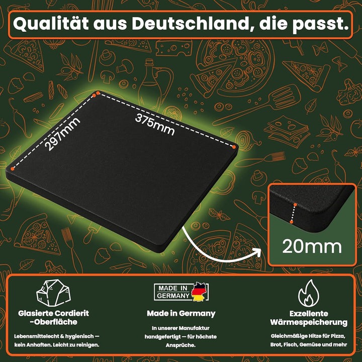 Pizzastein, Heisser Stein, Grillstein, Brotbackstein aus glasiertem Cordierit