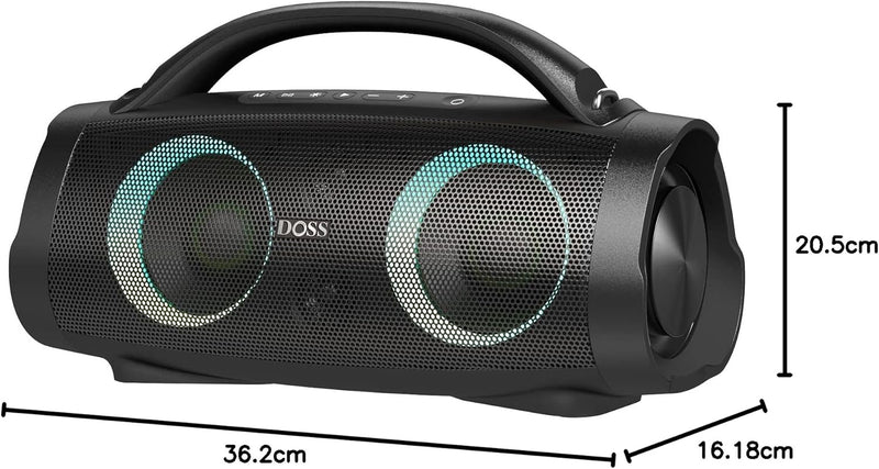 DOSS Extreme Boom+ Bluetooth Lautsprecher Draussen mit Wasserdichter IP67, 100W Stereo Sound, 10400m