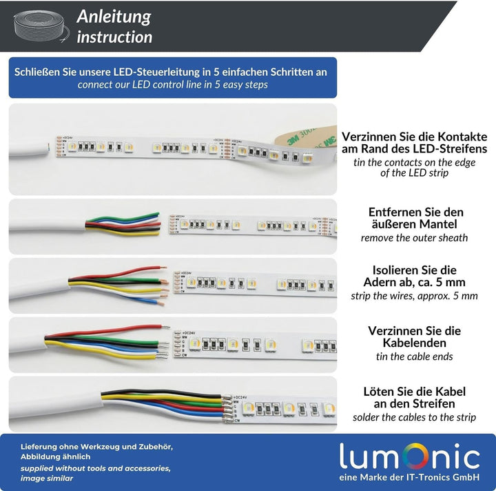 Lumonic 6x 0,34mm² LED Steuerleitung weiss 20m I ummanteltes 6 adriges Kabel flexibel I Geschirmtes