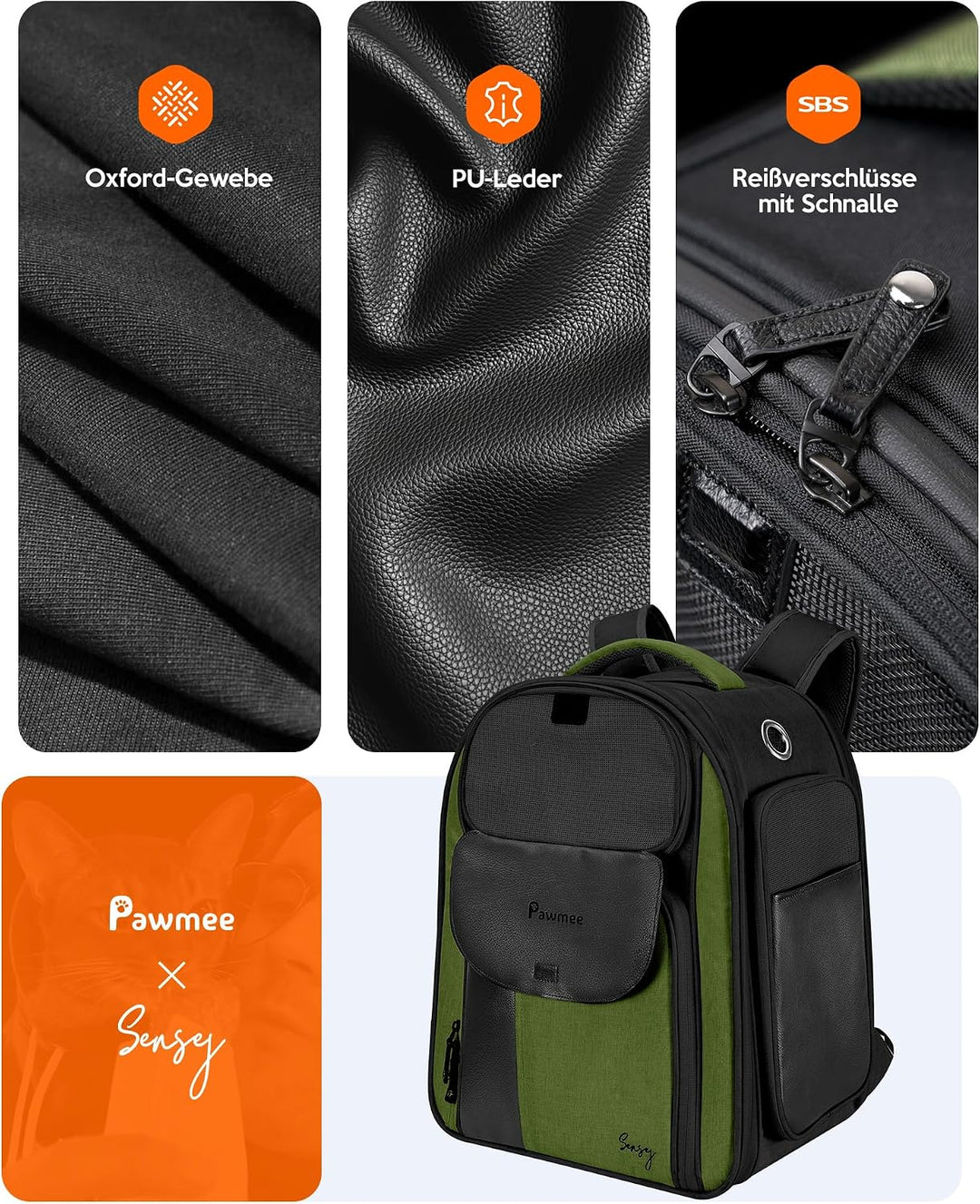 Sensej x Pawmee Katzenrucksack mit Staufach für Katzentoilette – Tragbar &amp; Platzsparend, Ausziehbare