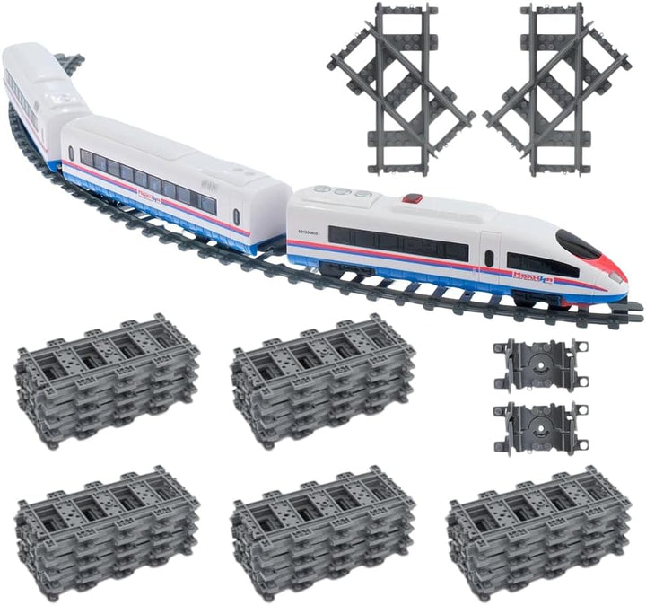 RANJIMA Bausteine Zug Schienen Set, Eisenbahn Schienen,42 Stück City Schienen Eisenbahn Spielzeug Ci