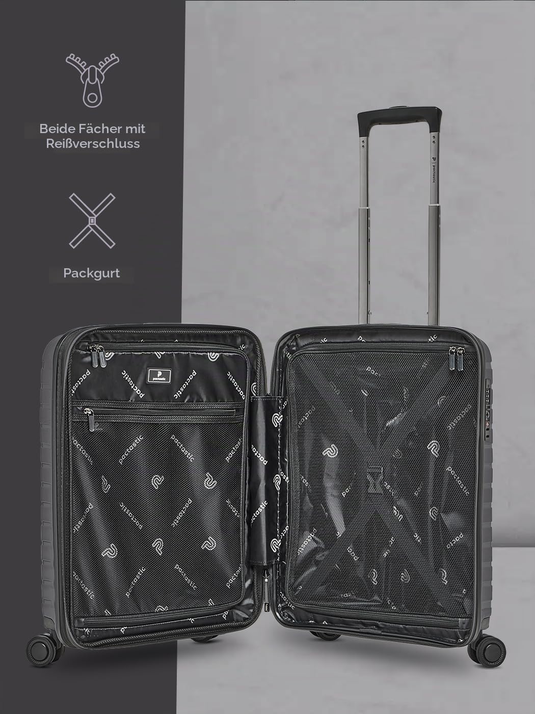 Pactastic Hartschalen Kabinen-Koffer | Kleiner Cabin-Trolley 40 x 20 x 55 cm von 40 auf 48 Liter erw