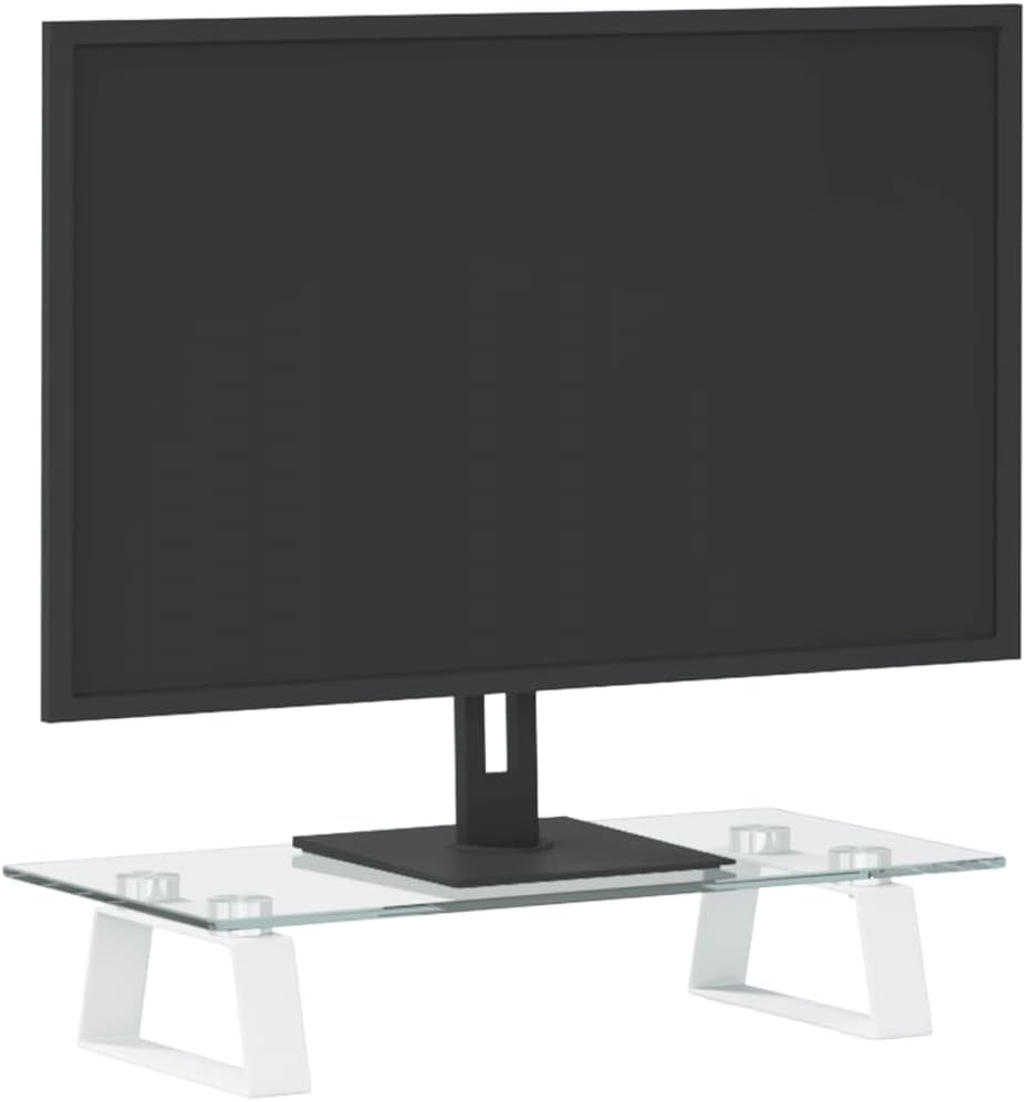 Monitorständer Weiss aus Hartglas und Metall 40x20x8 cm mit abgerundeten Ecken ergonomische Erhöhung