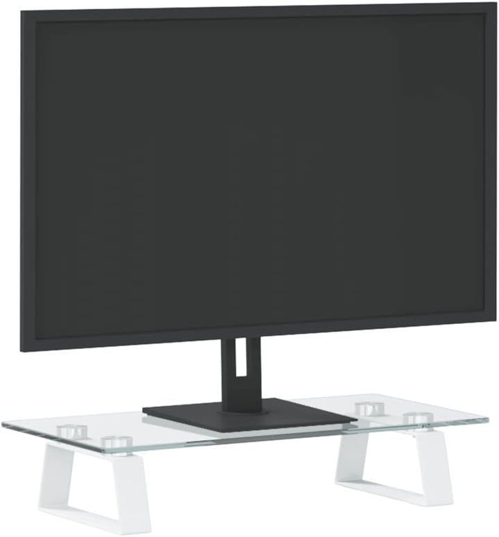 Monitorständer Weiss aus Hartglas und Metall 40x20x8 cm mit abgerundeten Ecken ergonomische Erhöhung