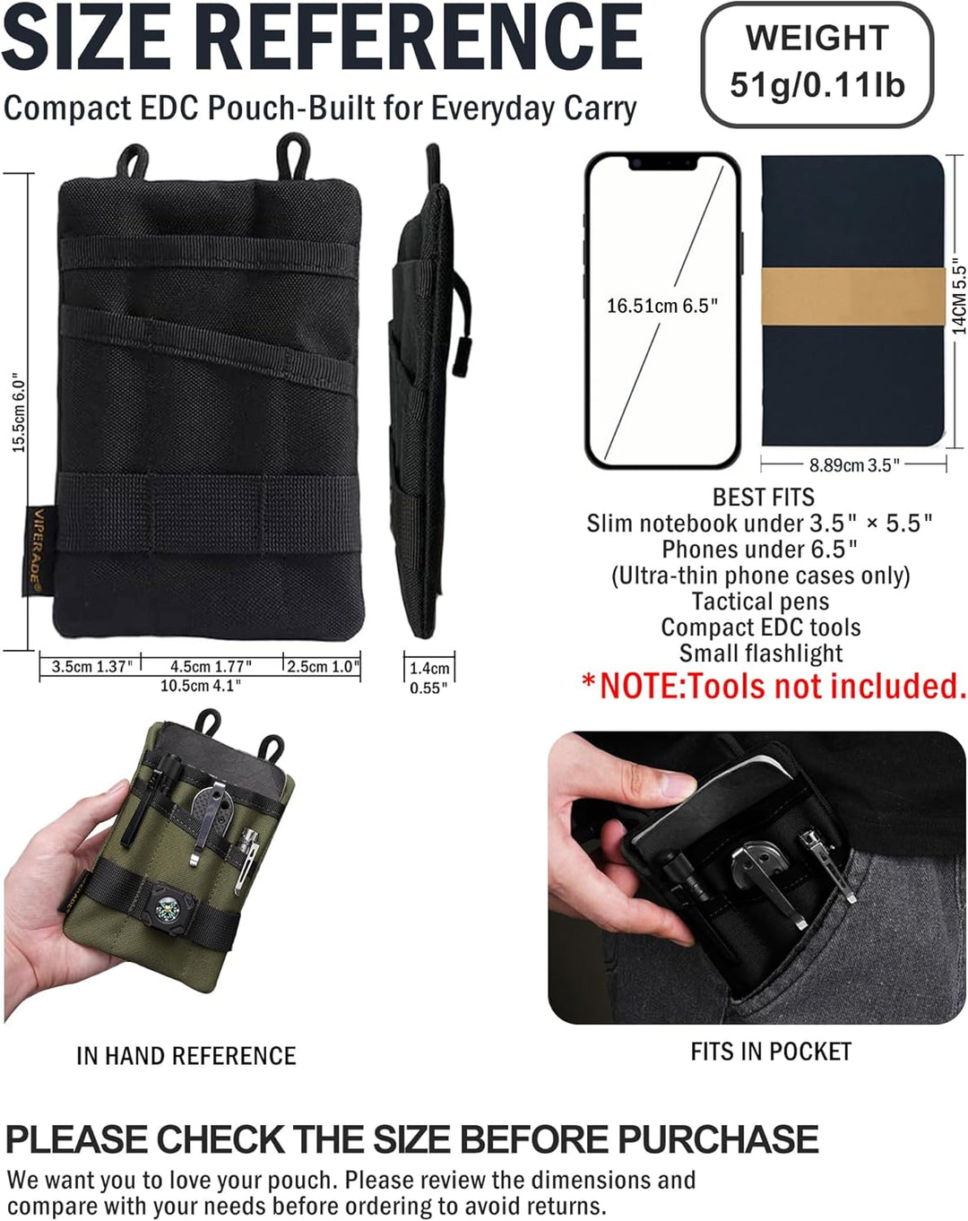 VIPERADE VE1 EDC Werkzeugtasche Organizer EDC Pouch Klein EDC Taschen Pocket Organizer EDC Nylon Mul