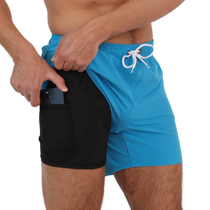 Arcweg Men's Swim Trunks Shorts with Compression Liner 2 in 1 Quick Dry Swimming Shorts with Boxer B