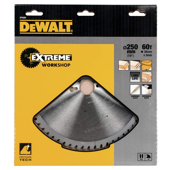 DeWalt Stationärkreissägeblatt / Kreissägeblatt Extreme (250/30mm 60WZ, feine Schnitte und Querschni