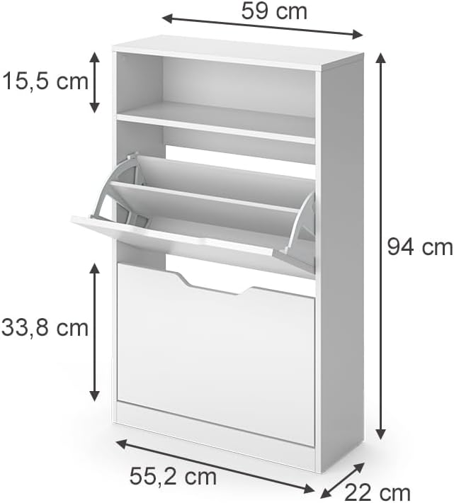 Vicco Schuhkipper Luca, Weiss, 59 x 94 cm mit 2 Kippfächern | mit 2 Fächern Weiss 2 Fächer, Weiss 2