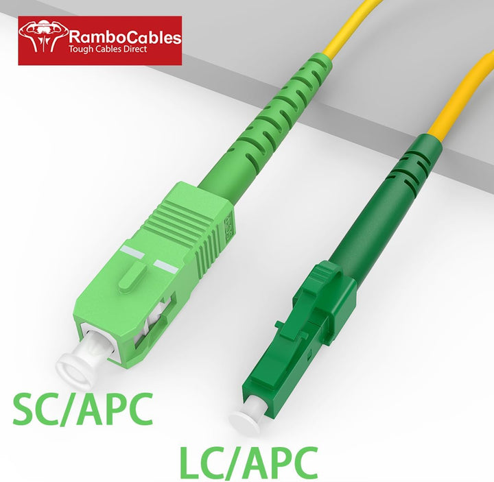RamboCables 40m SC/APC auf LC/APC, LWL Simplex Patchkabel 9/125µm, Singlemode Glasfaserkabel für FTT