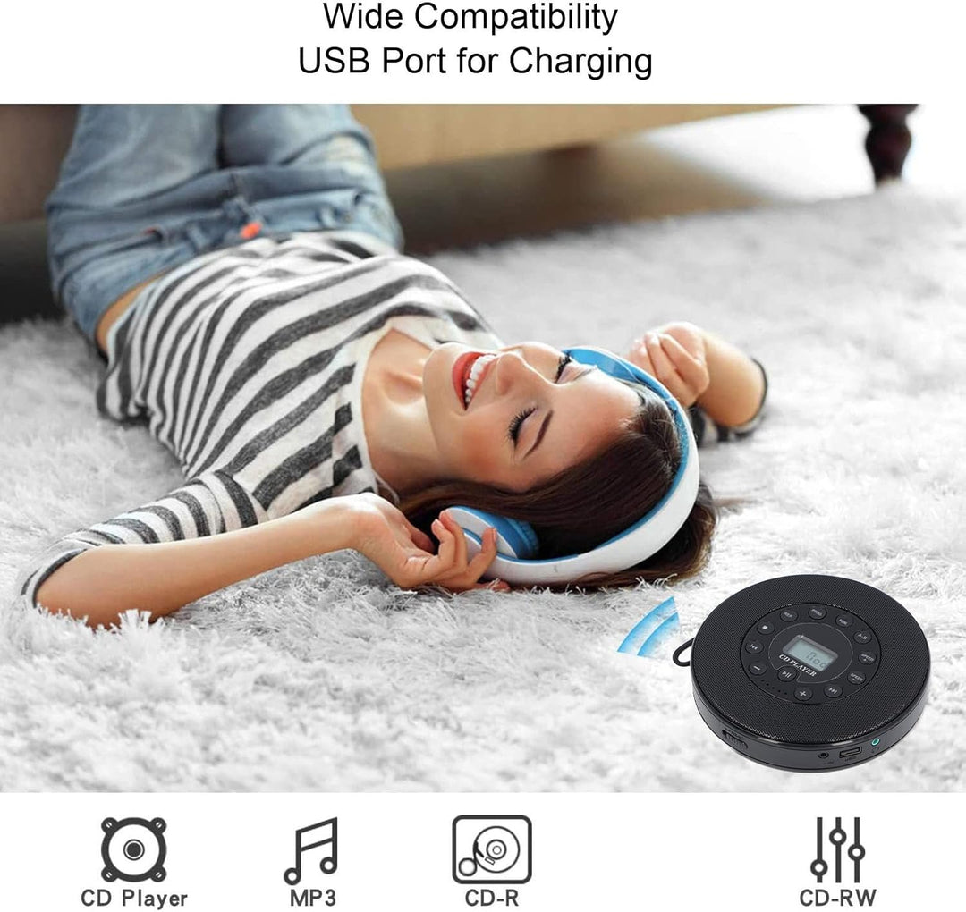 Tragbarer CD-Player, Kompakter Bluetooth-CD-Player mit Lautsprecher, Anti-Skip, Integriertes Mikrofo
