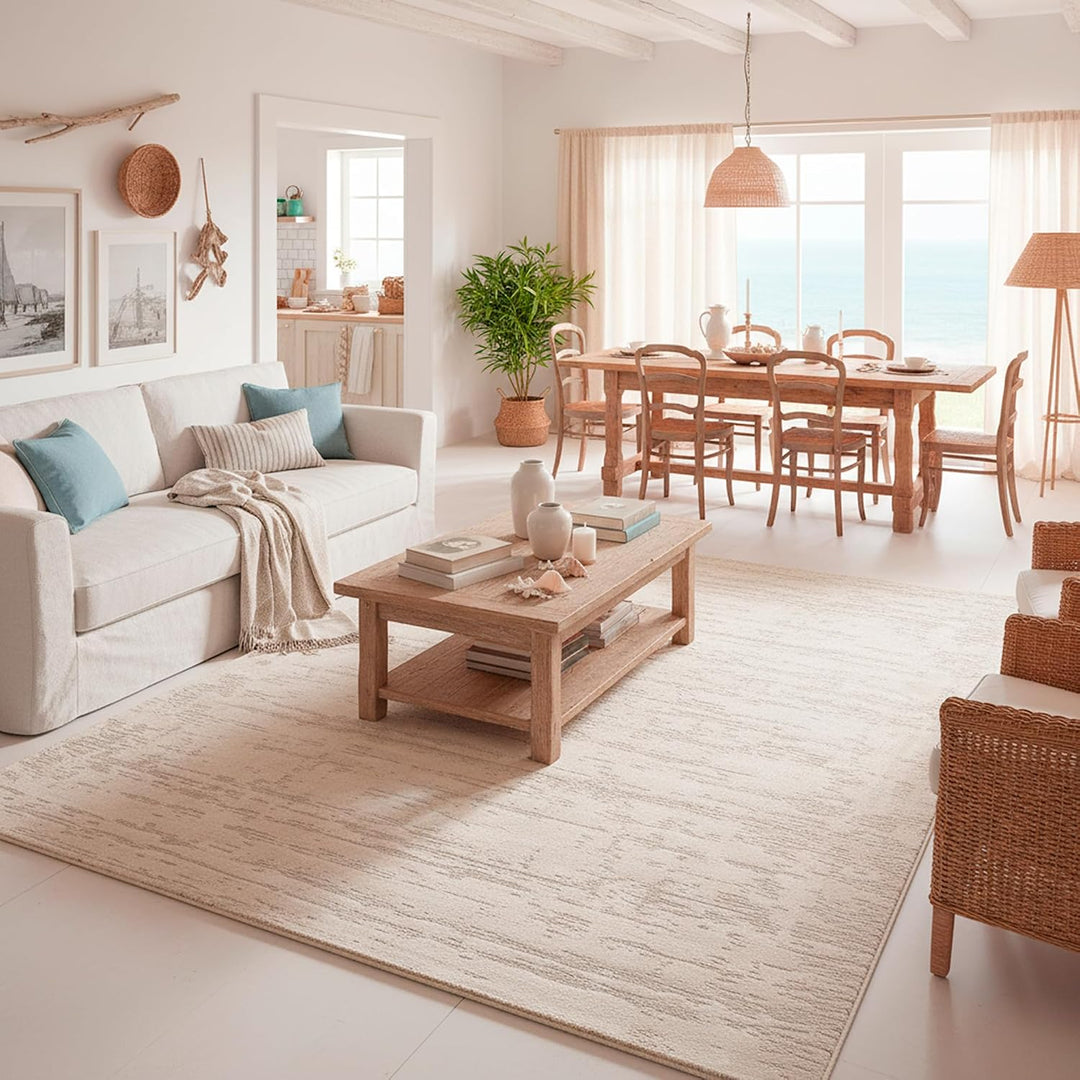 Rund Kurzflor Teppich Wohnzimmer Beige 120 cm, Moderner Super Soft Kurzflor Teppich 120 x 120 cm Bei