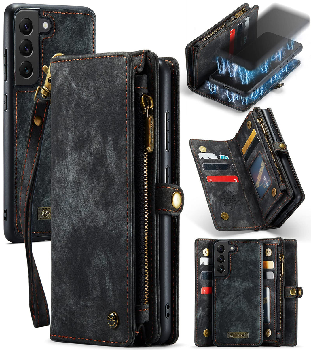 UFinetech Samsung S22 Hülle, Stossfest Kartenfach Tasche Samsung Galaxy S22 5G Handyhülle, Flip Magn
