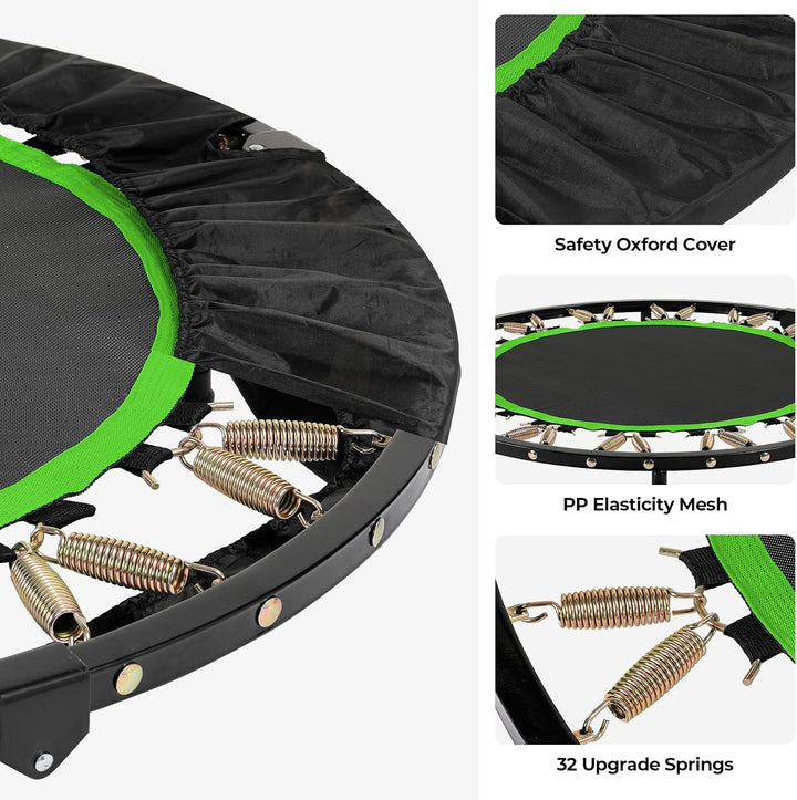 LIFERUN Fitness Trampolin Indoor Ø101cm,Tragfähigkeit 150 kg,Workout Rebounder,mit 3 Verstellbare Ha