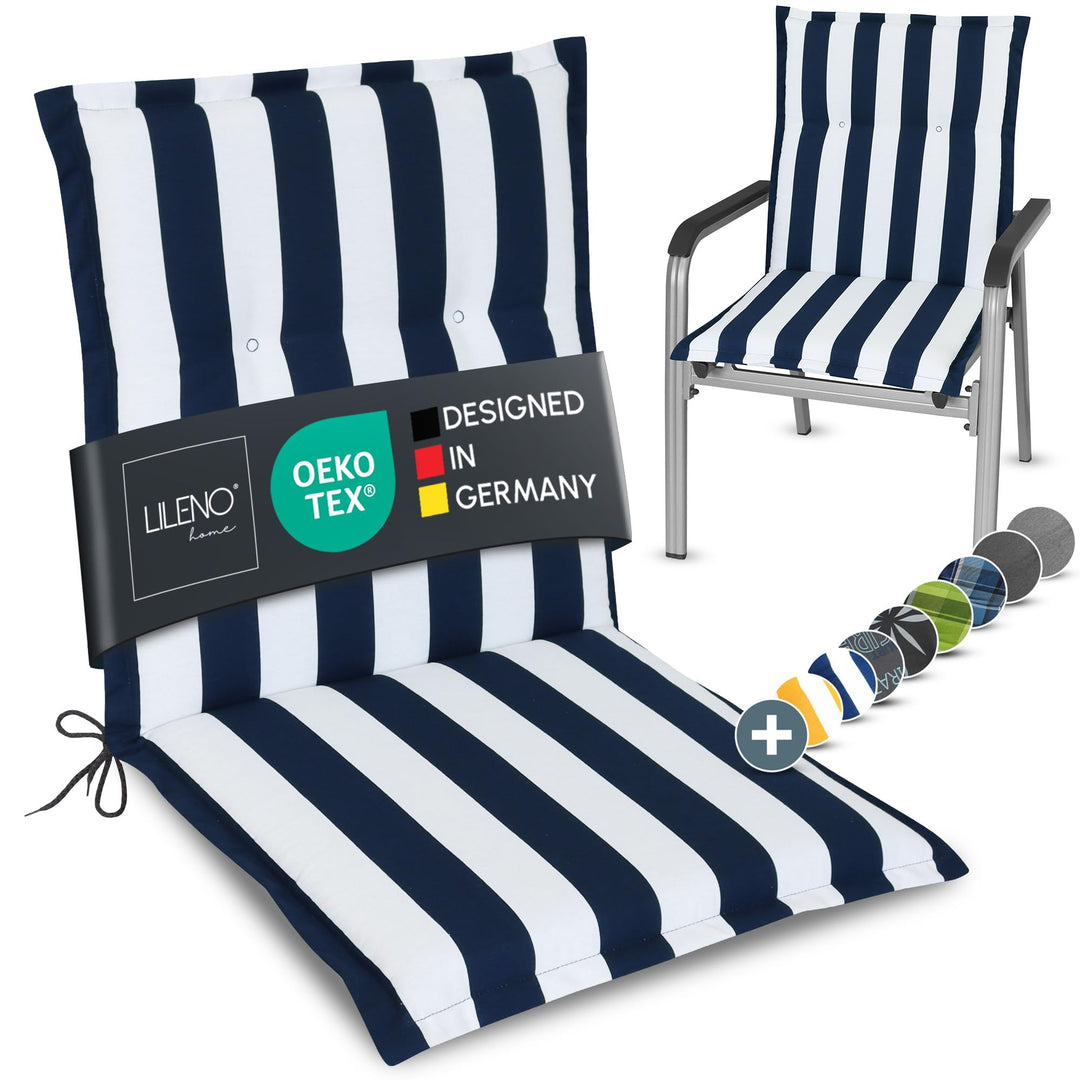 LILENO HOME Gartenstuhl Auflagen als [1er Set - Niedriglehner] in Blockstreifen Blau - Bequeme Liege
