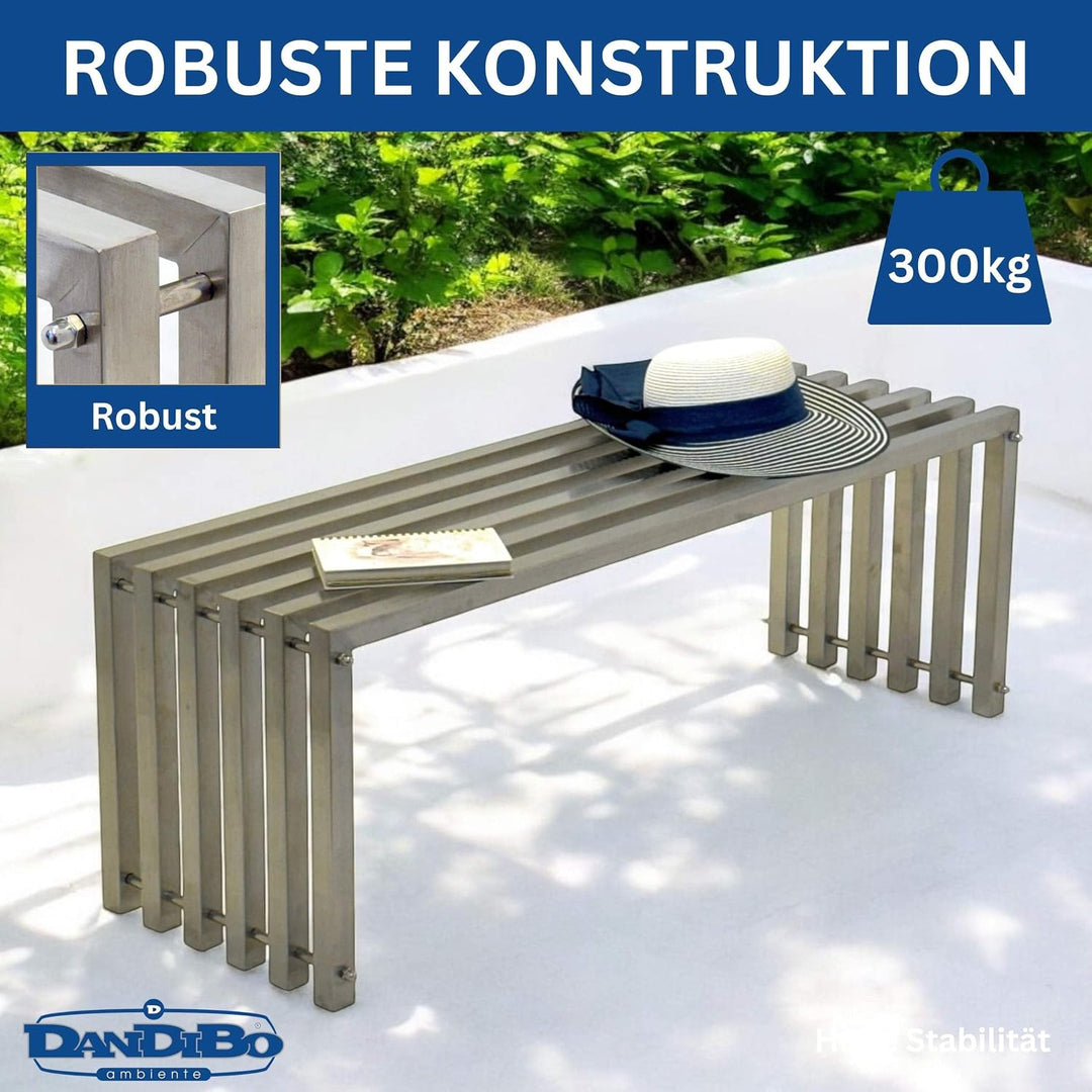 DanDiBo Gartenbank Wetterfest Metall Edelstahl Massiv 115 cm Sitzbank Outdoor Garten 96607 Parkbank