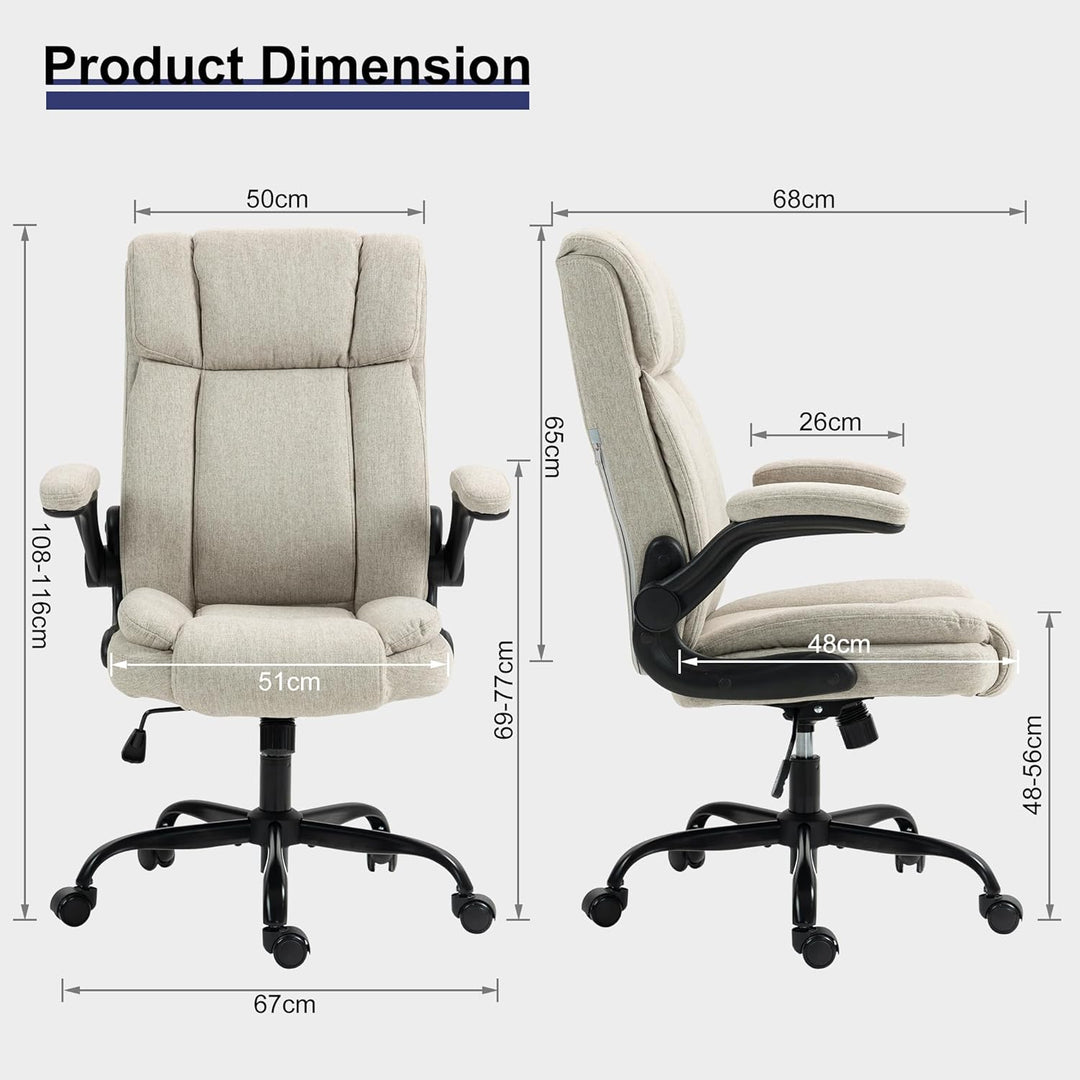 Bürostuhl Ergonomischer Computerstuhl 150KG Belastbarkeit Chefsessel Stoff Flip-up Armlehnen/110° Wi