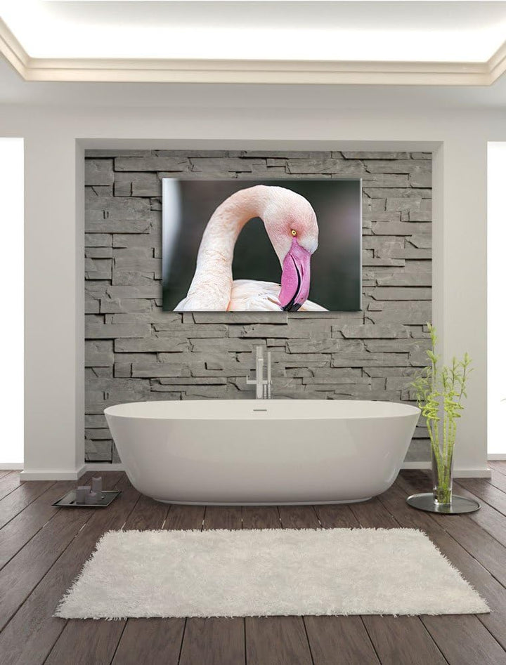 Pixxprint Flamingo beim Putzen auf Leinwand, XXL riesige Bilder fertig gerahmt mit Keilrahmen, Kunst