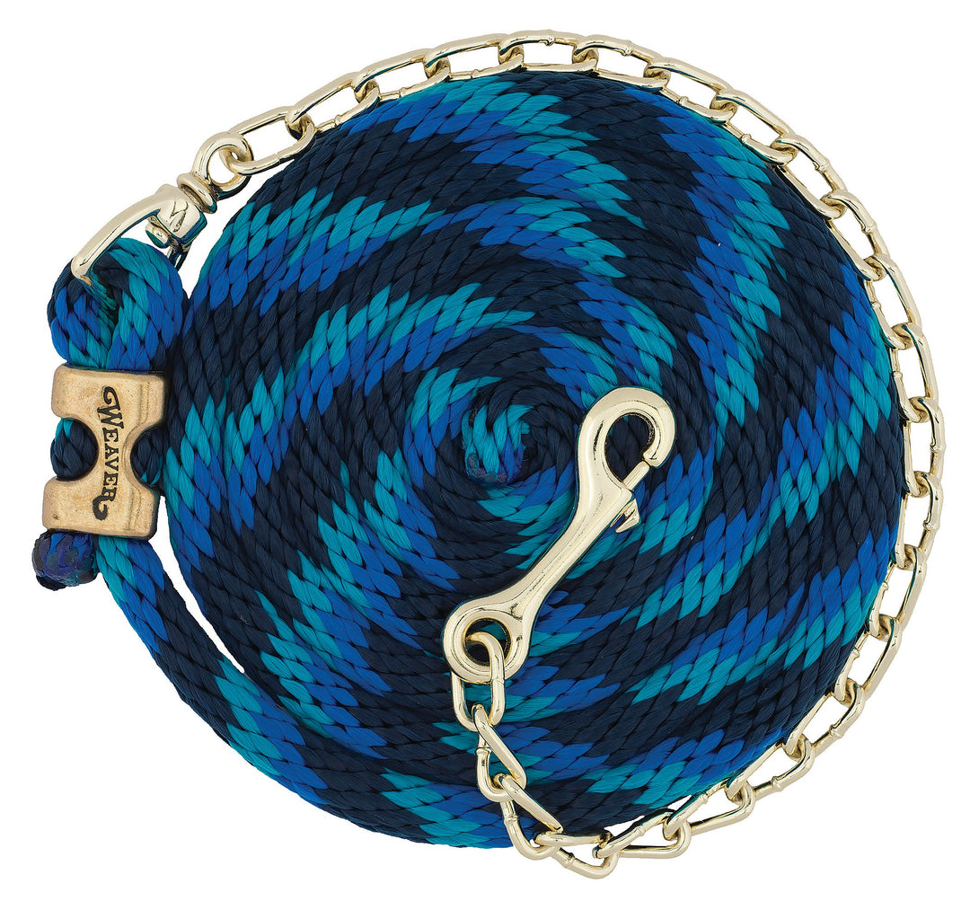 Weaver Leine aus Leder mit vermessingter Drehkette, Marineblau/Blau/Türkis, 1,6 x 2,4 m, Marineblau/
