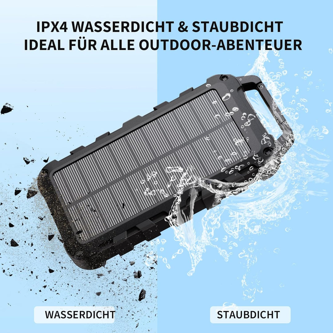 Solar Powerbank 10000mAh PD 22.5W Tragbares Solar Ladegerät USB C Outdoor Wasserdicht Externer Akku