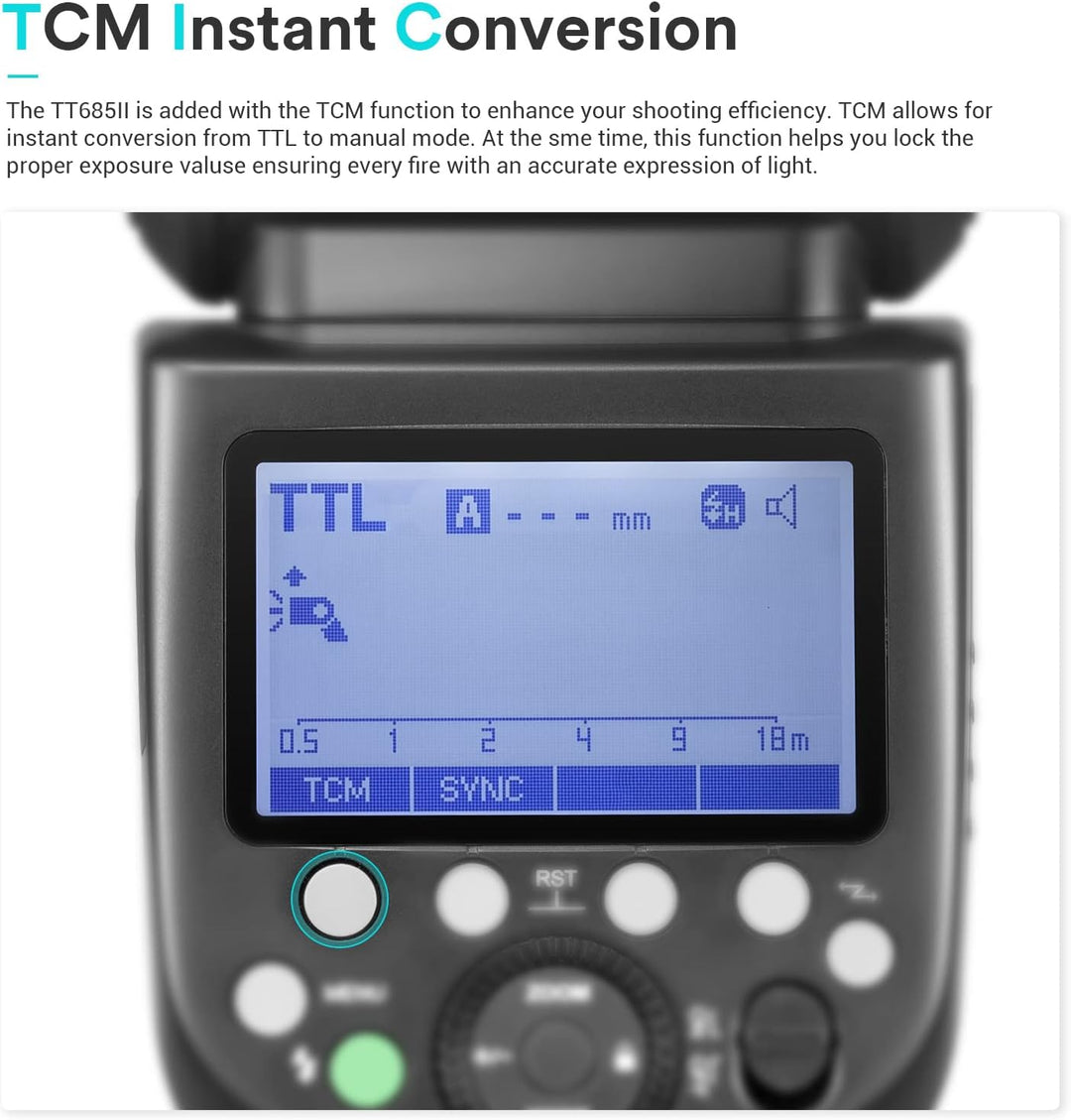 Godox TT685II-S TT685II Flash for Sony Blitzgerät, 1/8000s HSS GN60 2.4G Wireless X System, TCM Inst