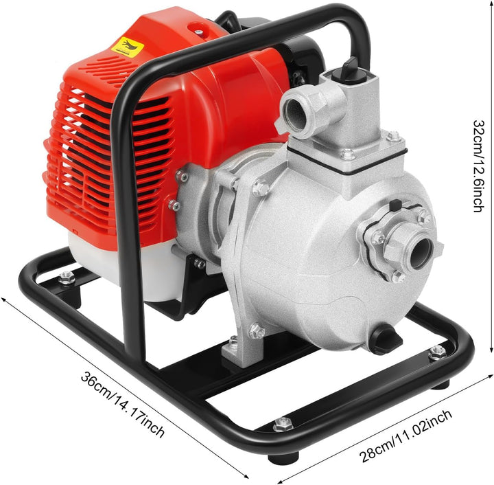 Benzin Wasserpumpe, Gartenpumpe, 4 Takt, 43CC | Handstart, Starke Leistung, Geräuschdämpfendes Gehäu