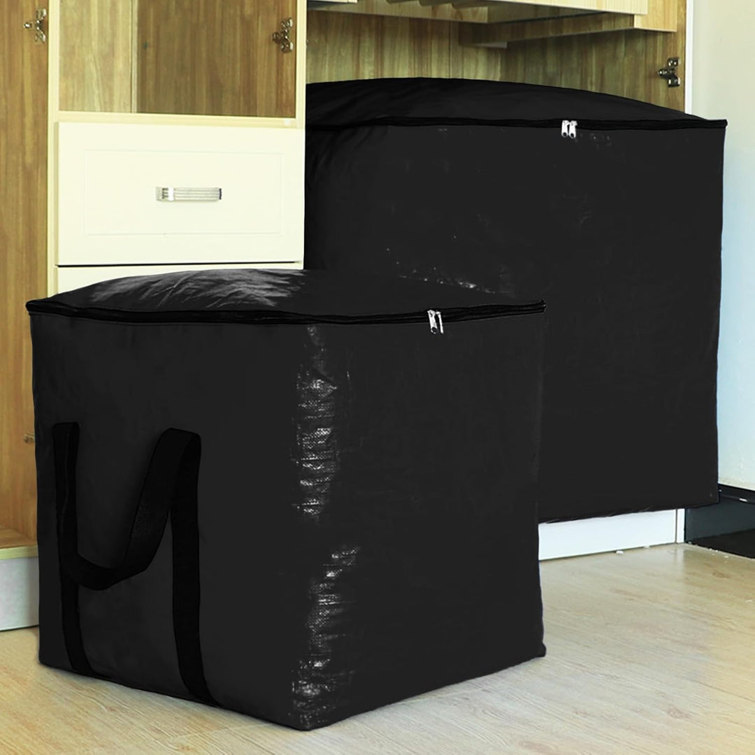 125L Grosser Umzugssack Schwarz 50×50×50 cm Aufbewahrungsbeutel mit Deckel und Griffen Zipper Aufbew
