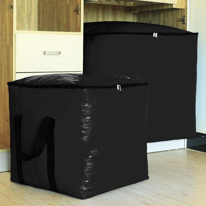 125L Grosser Umzugssack Schwarz 50×50×50 cm Aufbewahrungsbeutel mit Deckel und Griffen Zipper Aufbew