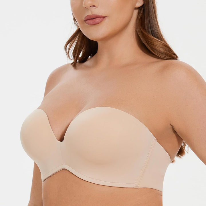 MELENECA Damen Ohne Bügel Gepolstert Anti-Rutsch Push Up Trägerloser BH 70A Beige, 70A Beige