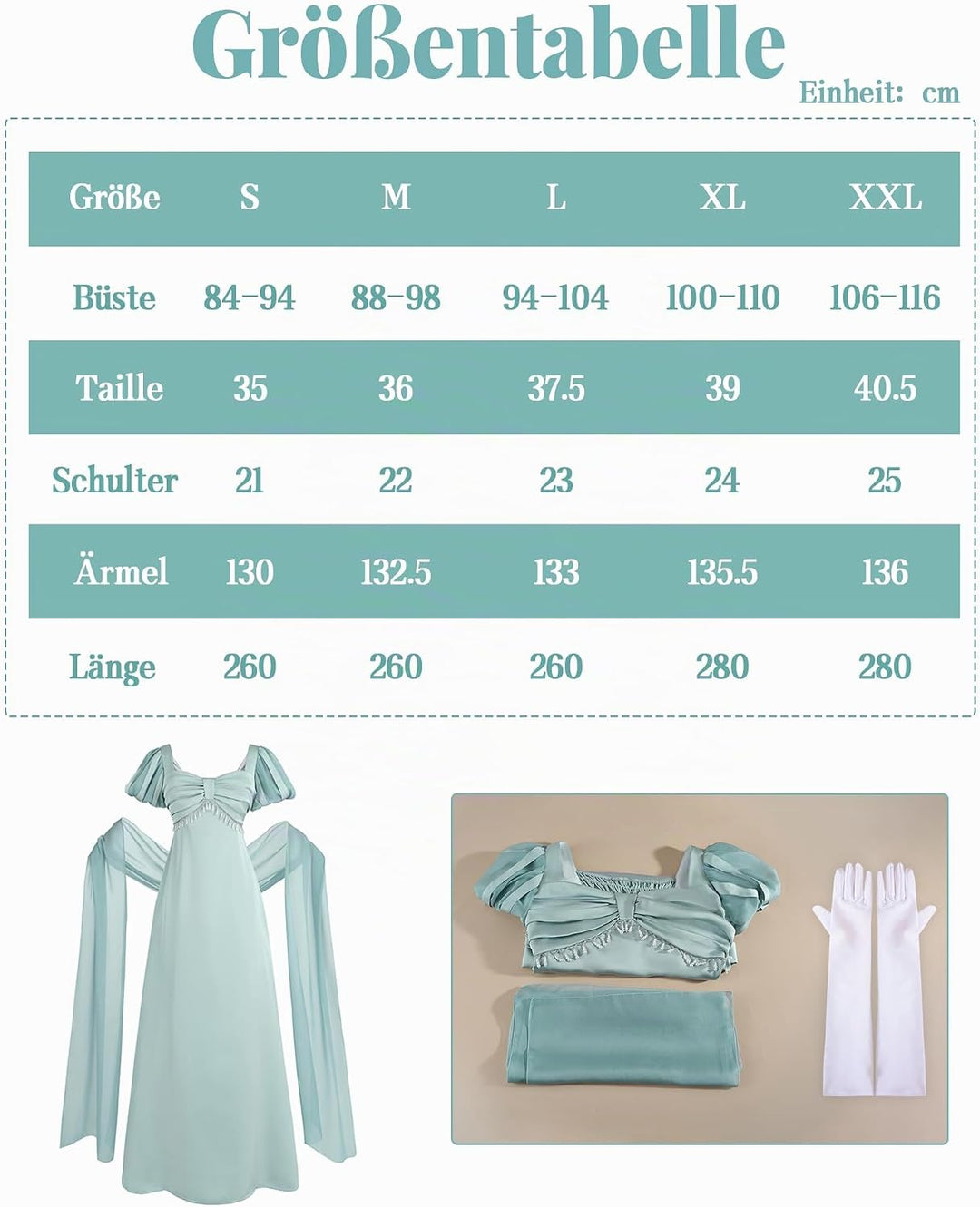 FCCAM Damen Regency Kleid Jane Austen Lange Vintage Kleider Viktorianische Ballkleid mit Schal und H